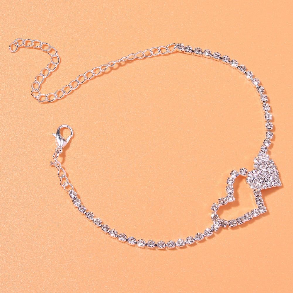 Heart Rhinestone Anklets