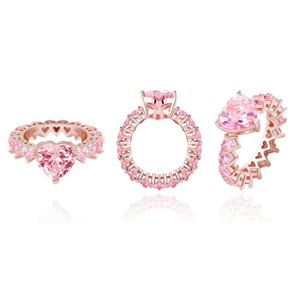 New Heart Rings High Quality Copper Gold Color Iced Out Cubic Zirconia Ring