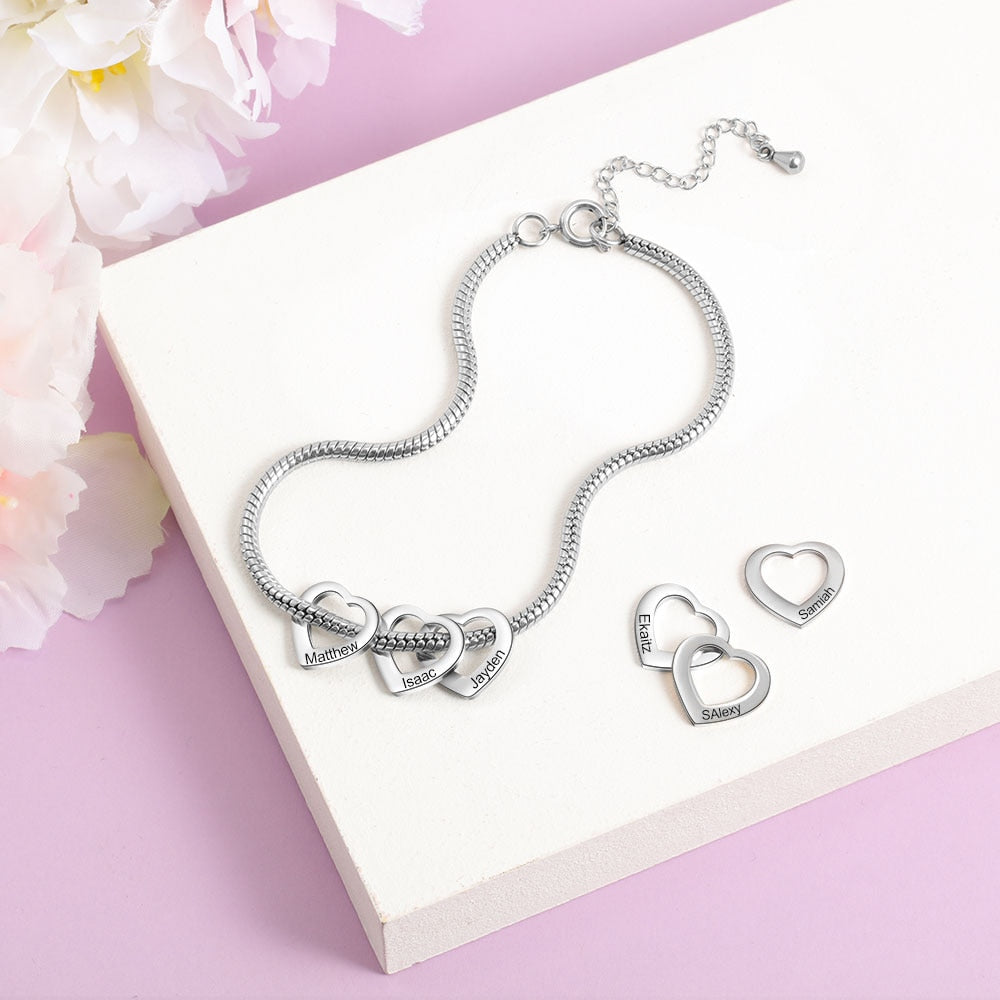 Personalized Stainless Steel Heart Beads Chain Bracelets