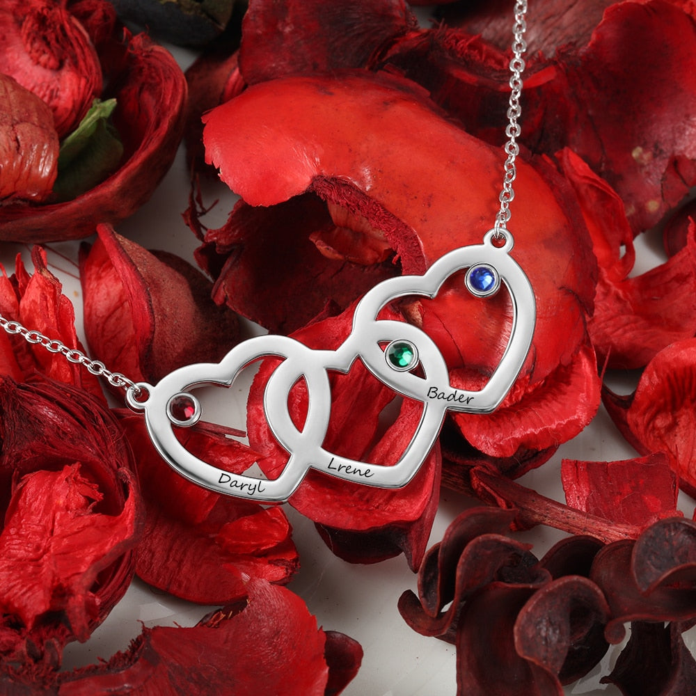 Personalized Intertwined Hearts Necklace with 3 Birthstones