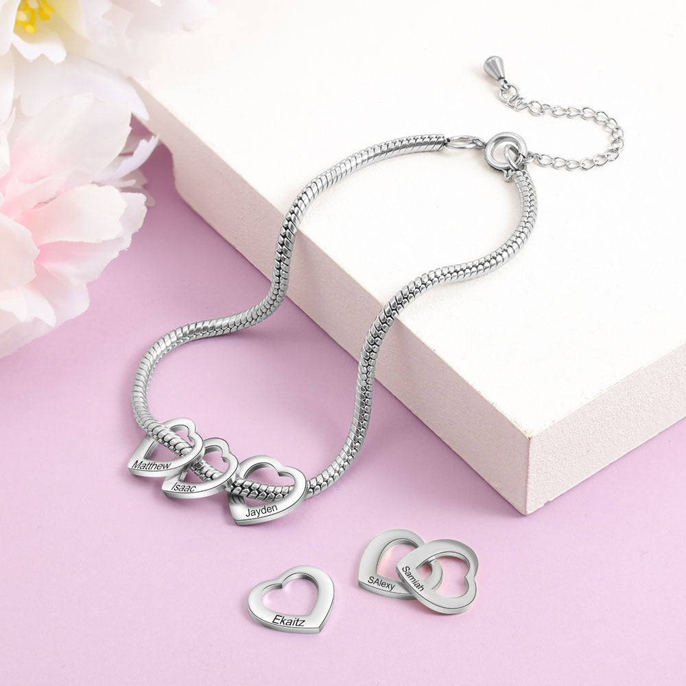 Personalized Stainless Steel Heart Beads Chain Bracelets