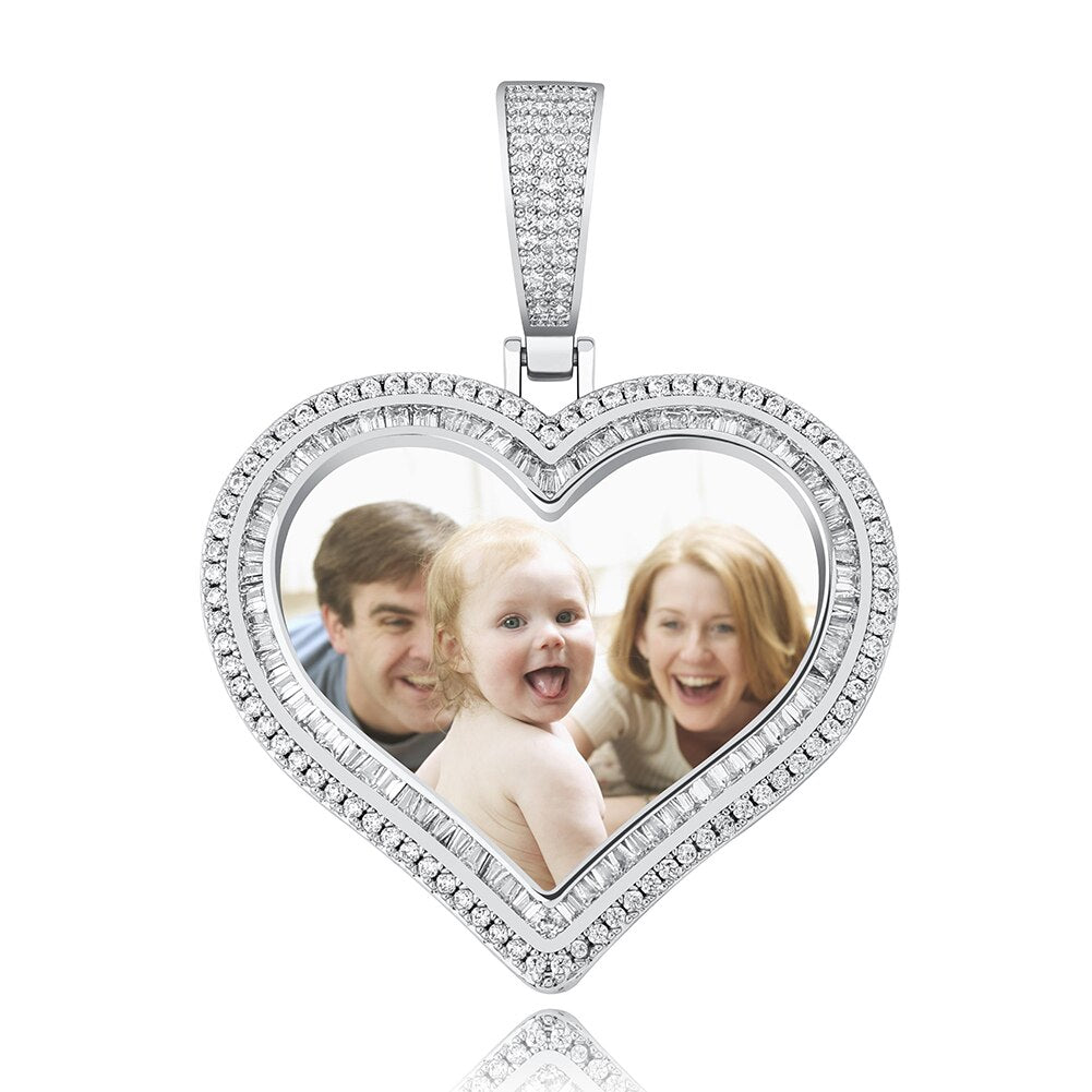 Custom Photo Pendant Heart-shaped Medal Pendant Necklace Iced Cubic Zirconia