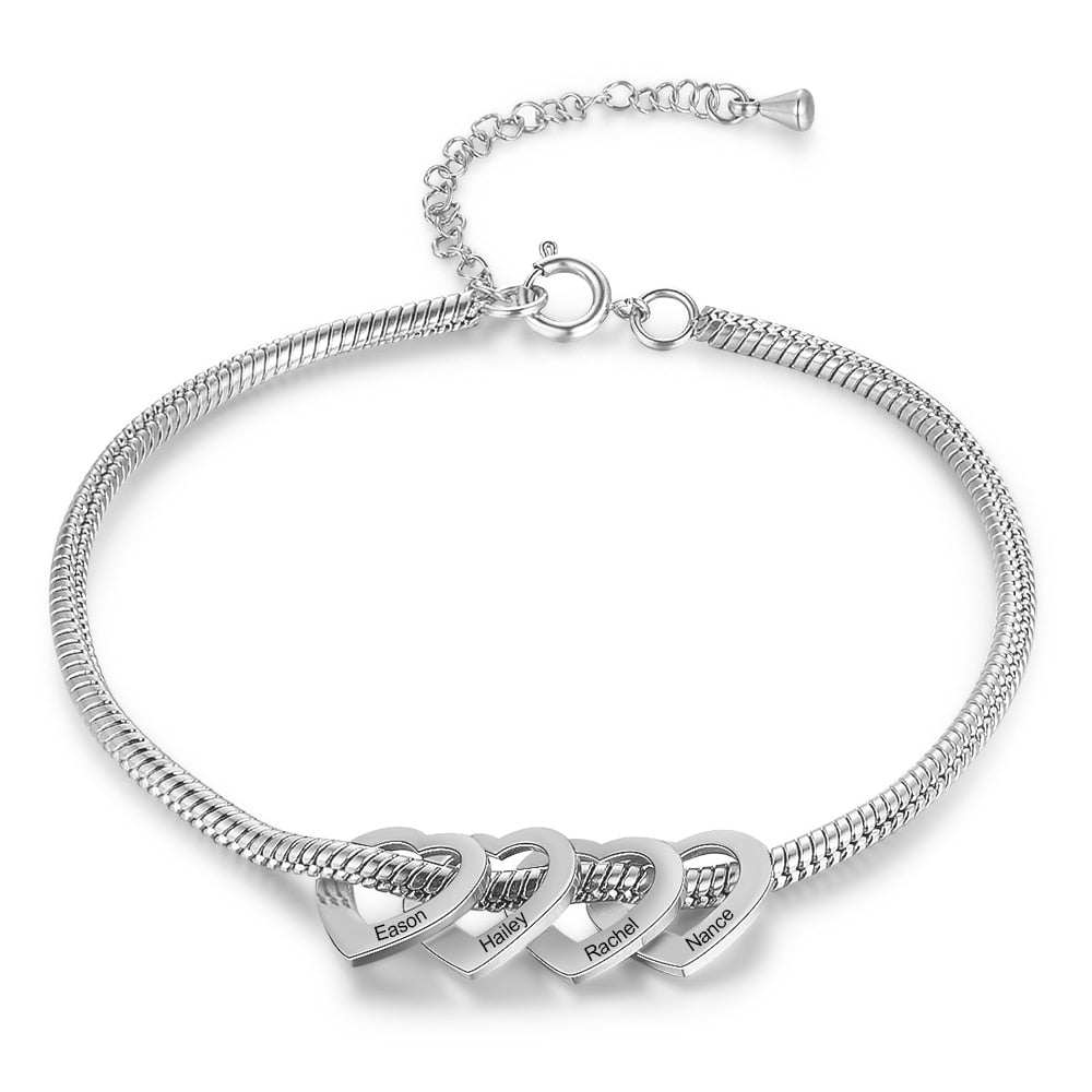 Personalized Stainless Steel Heart Beads Chain Bracelets