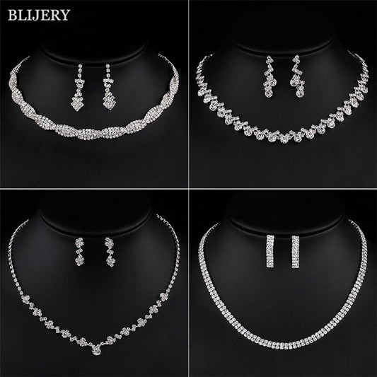 Silver Plated Crystal Bridesmaid Bridal Jewelry Wedding Jewelry Sets