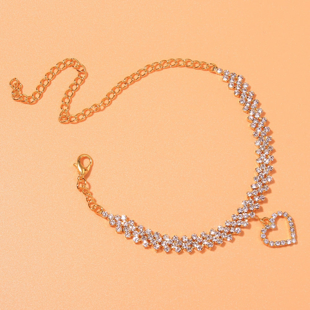 Heart Rhinestone Anklets