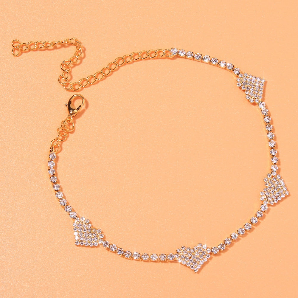 Heart Rhinestone Anklets