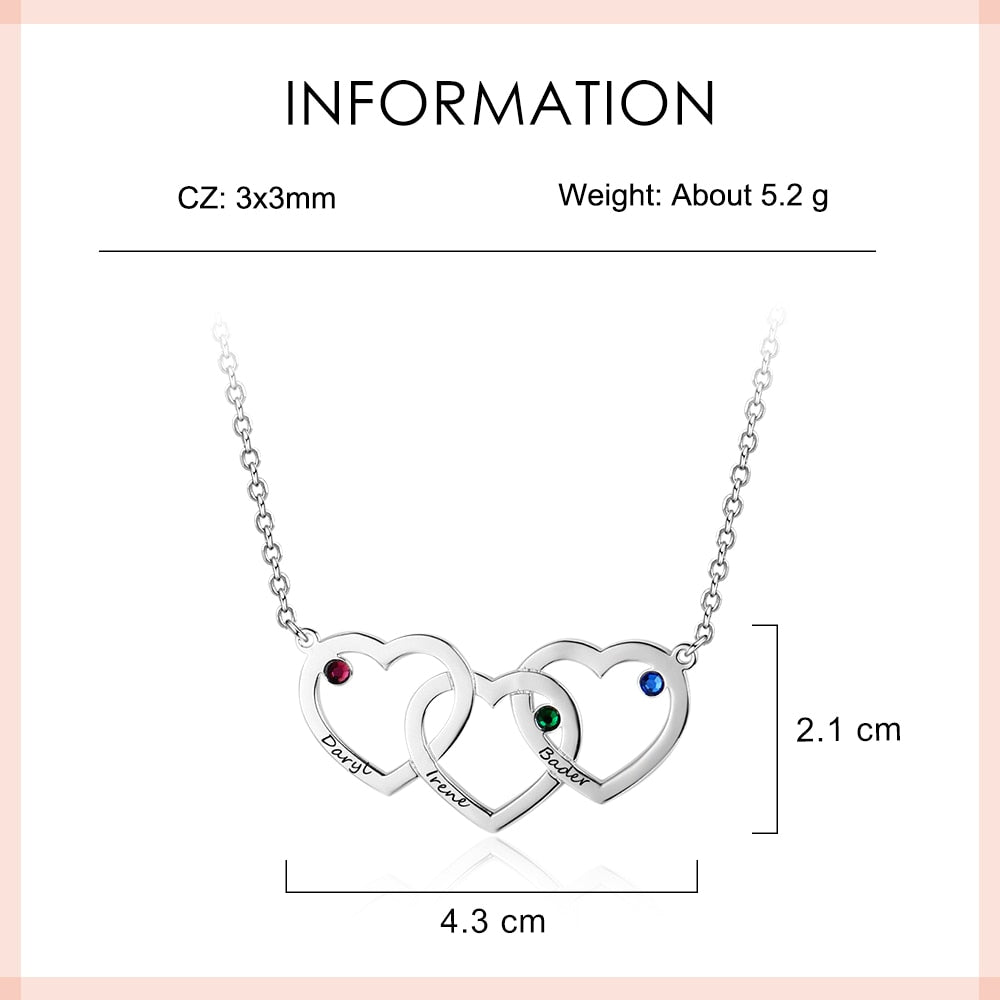 Personalized Intertwined Hearts Necklace with 3 Birthstones