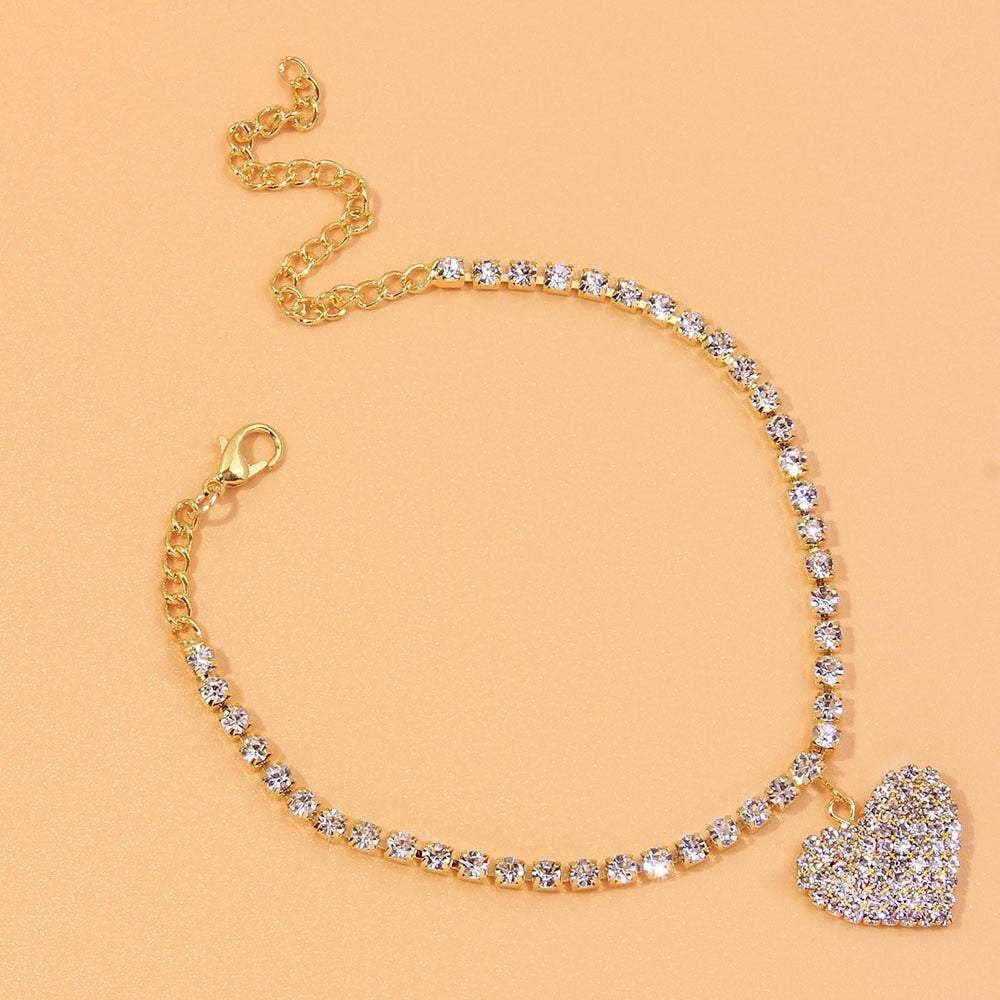 Heart Rhinestone Anklets