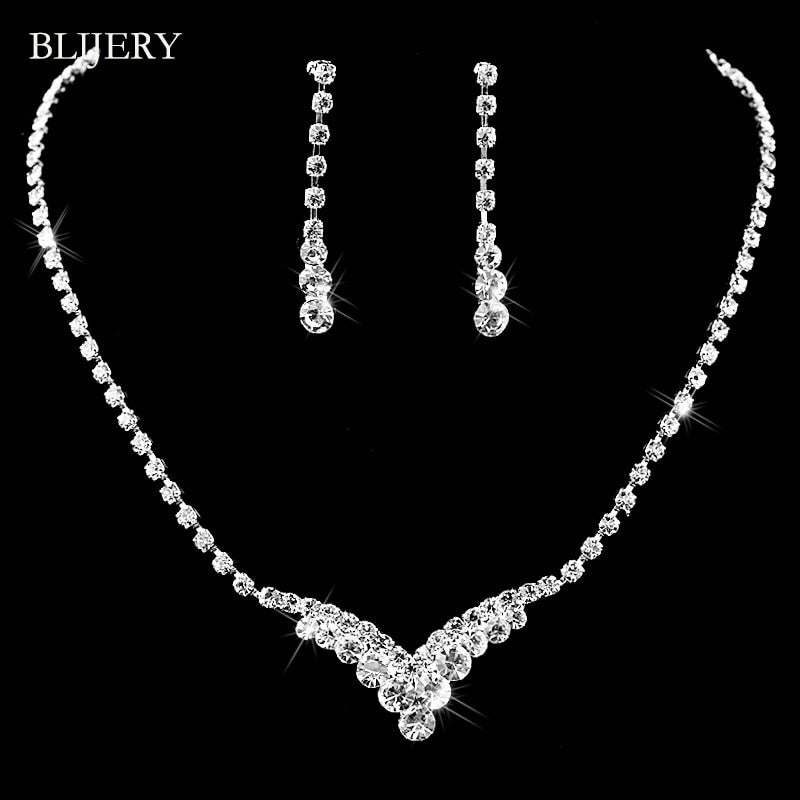 Silver Plated Crystal Bridesmaid Bridal Jewelry Wedding Jewelry Sets