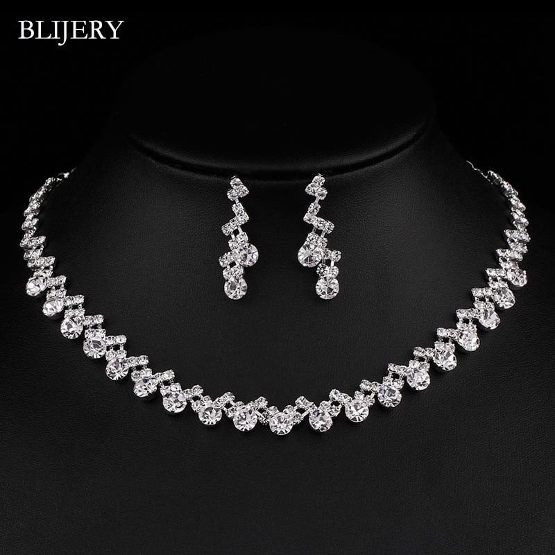 Silver Plated Crystal Bridesmaid Bridal Jewelry Wedding Jewelry Sets