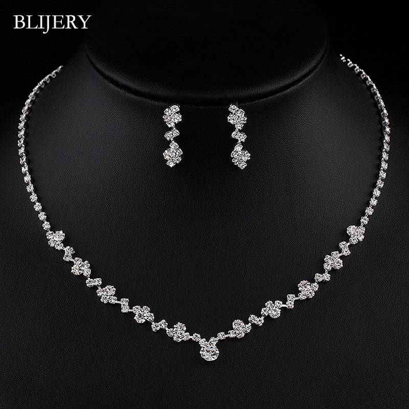 Silver Plated Crystal Bridesmaid Bridal Jewelry Wedding Jewelry Sets