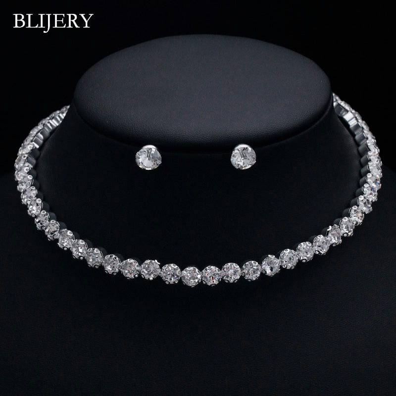 Silver Plated Crystal Bridesmaid Bridal Jewelry Wedding Jewelry Sets