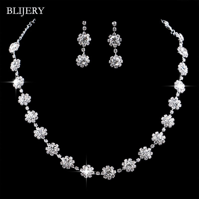 Silver Plated Crystal Bridesmaid Bridal Jewelry Wedding Jewelry Sets