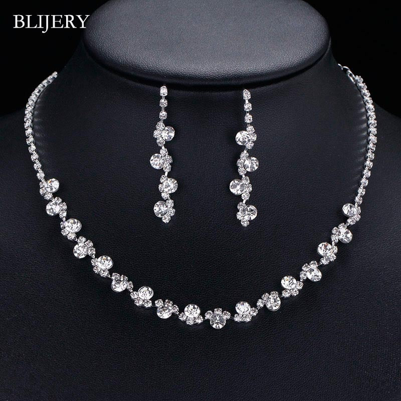 Silver Plated Crystal Bridesmaid Bridal Jewelry Wedding Jewelry Sets