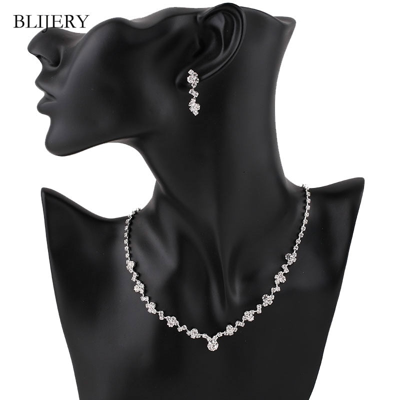 Silver Plated Crystal Bridesmaid Bridal Jewelry Wedding Jewelry Sets