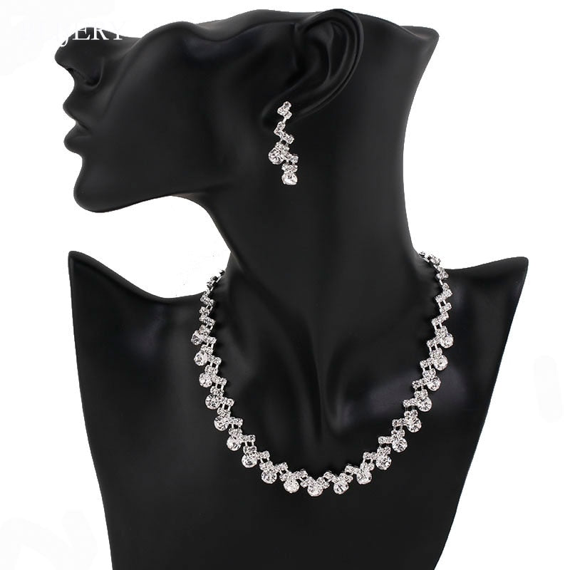 Silver Plated Crystal Bridesmaid Bridal Jewelry Wedding Jewelry Sets