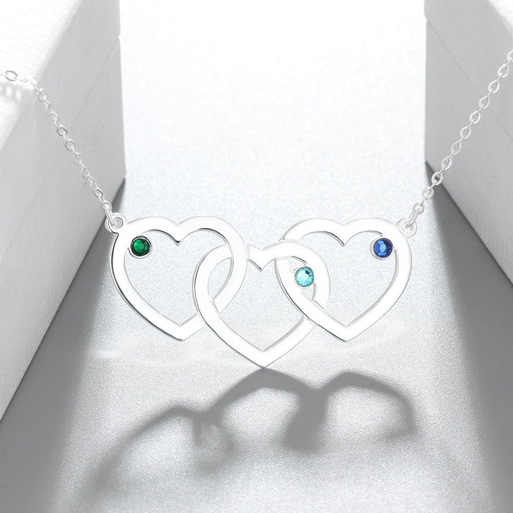 Personalized Intertwined Hearts Necklace with 3 Birthstones