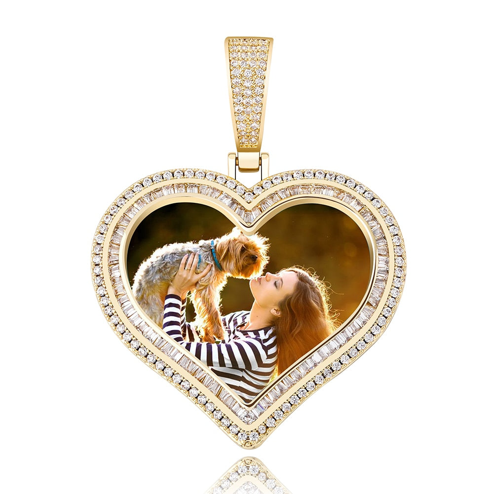 Custom Photo Pendant Heart-shaped Medal Pendant Necklace Iced Cubic Zirconia