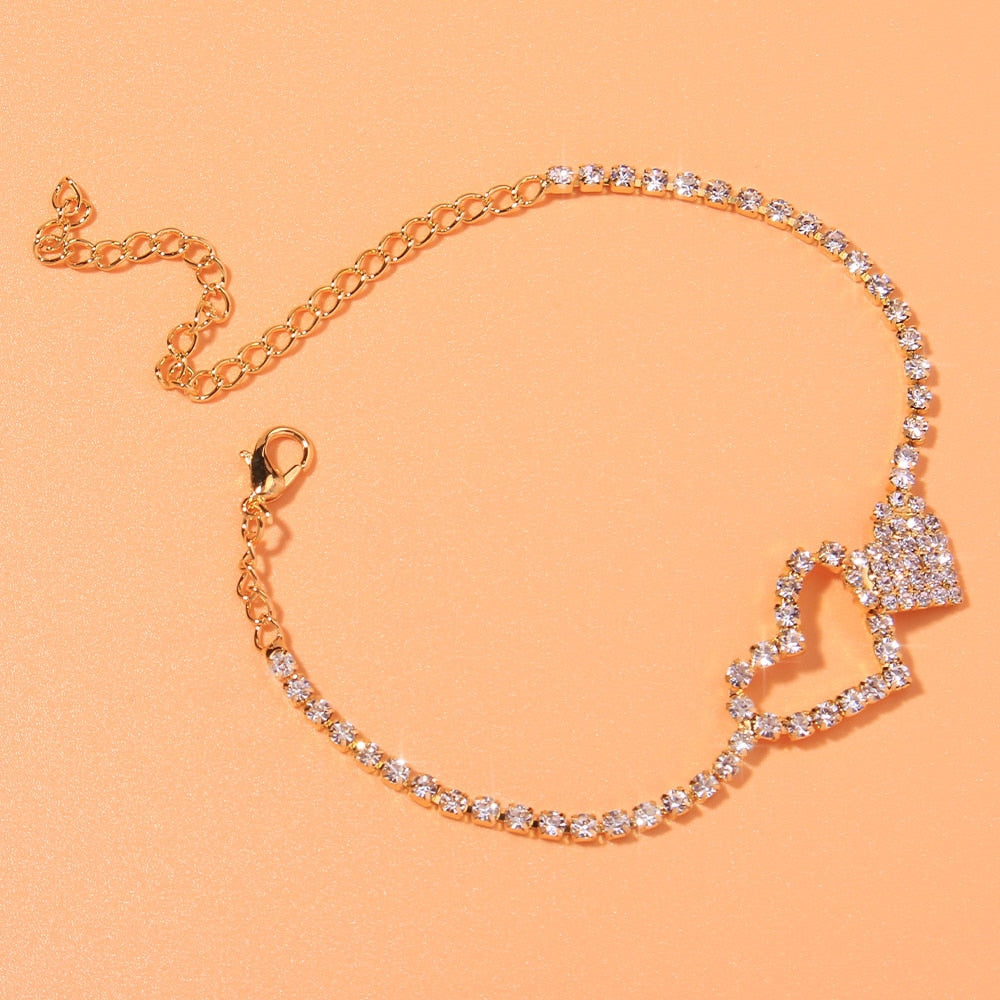 Heart Rhinestone Anklets