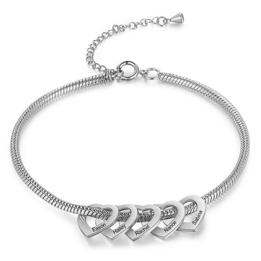 Personalized Stainless Steel Heart Beads Chain Bracelets