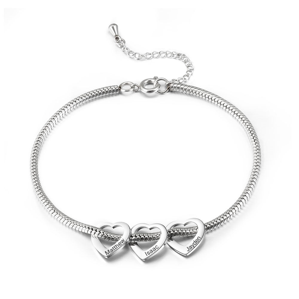 Personalized Stainless Steel Heart Beads Chain Bracelets