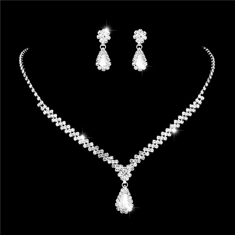 Silver Plated Crystal Bridesmaid Bridal Jewelry Wedding Jewelry Sets